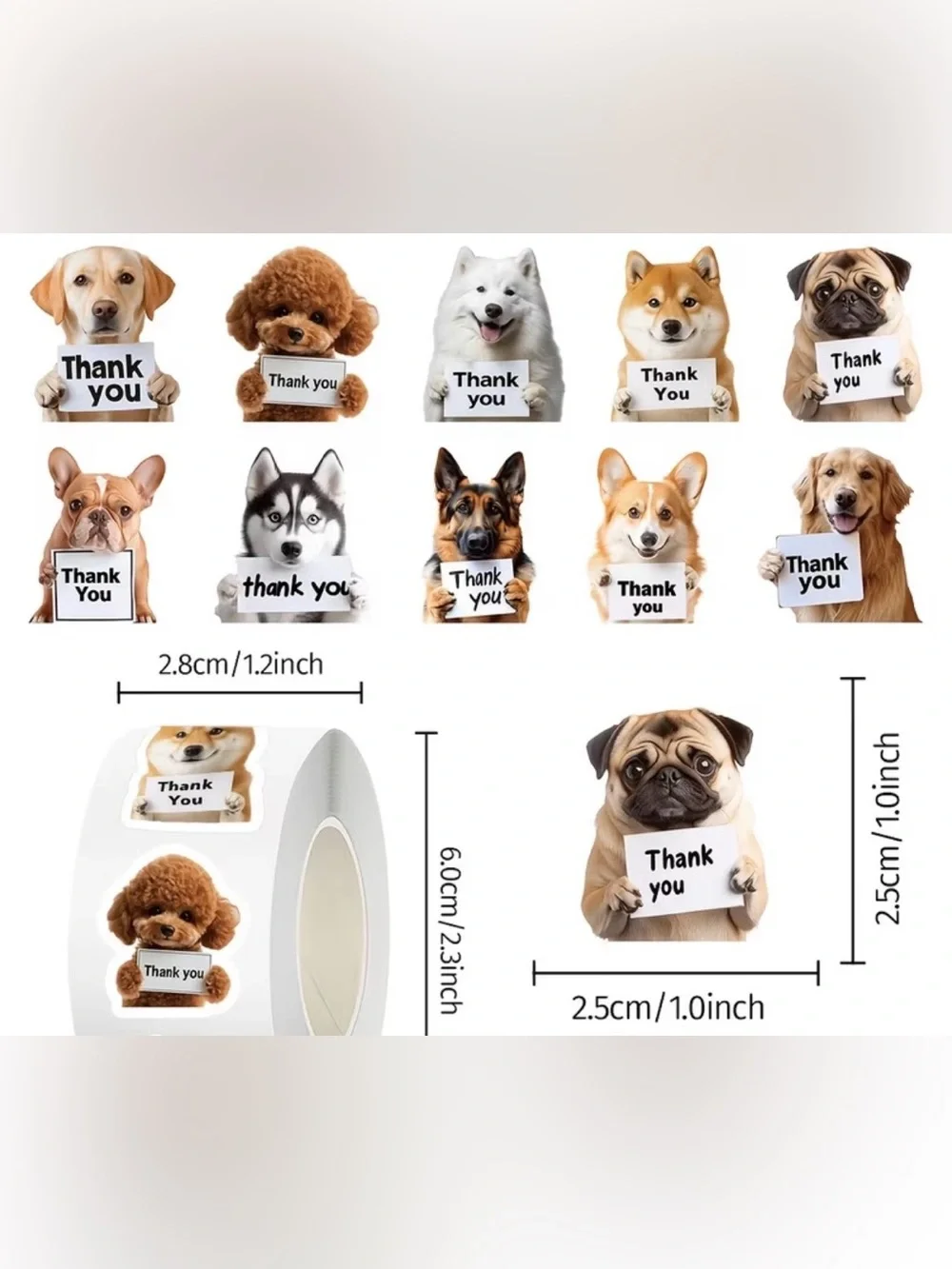 500- 1inch Dog Thank You Stickers